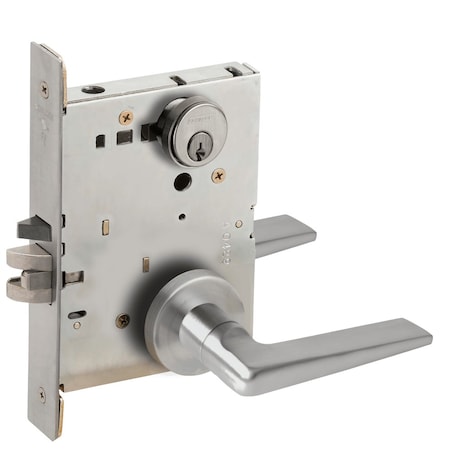 Schlage Grade 1 Entrance Office Mortise Lock, Conventional Cylinder, S123 Keyway, 05 Lever, A Rose, Satin St L9050P 05A 630